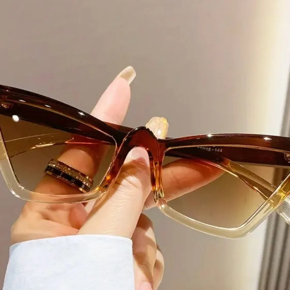 Brown Trendy  Y2K Cat Eye Fashion Glasses, Hiphop Jelly Color